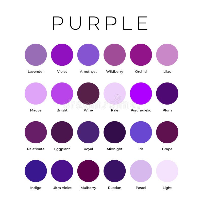 Purple Color Shades Swatches Palette with Names Stock Vector ...