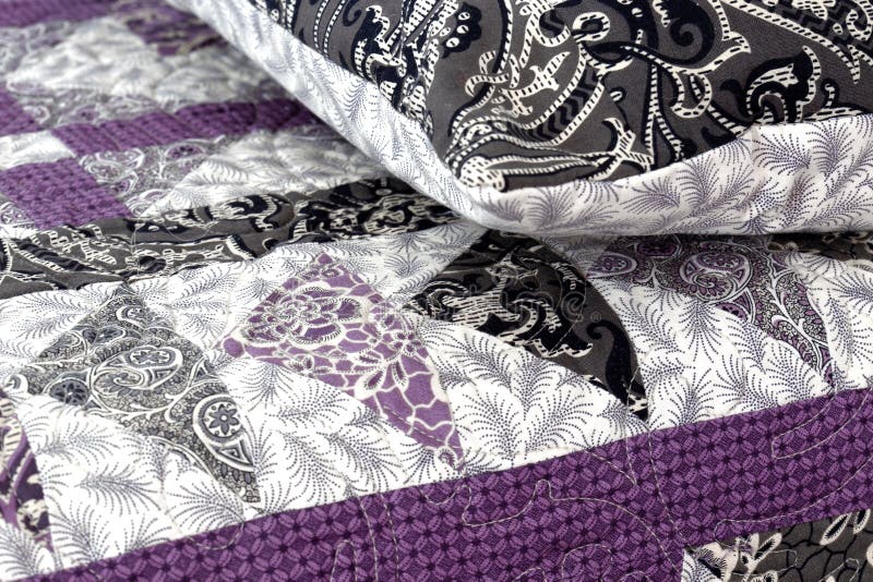 Purple Coloured Handmade Patchwork Bed Quilt and Pillow with Various