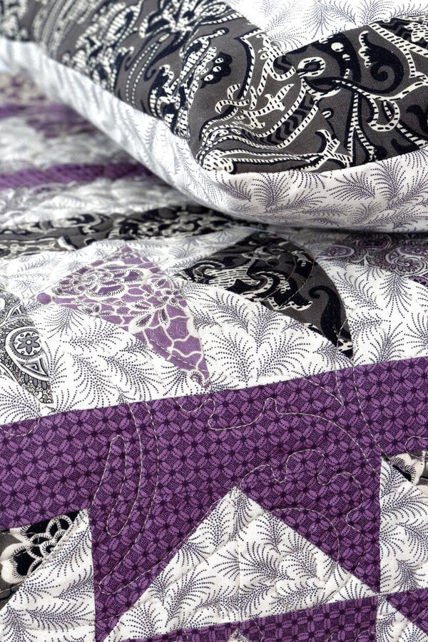 Purple Coloured Handmade Patchwork Bed Quilt and Pillow with Various