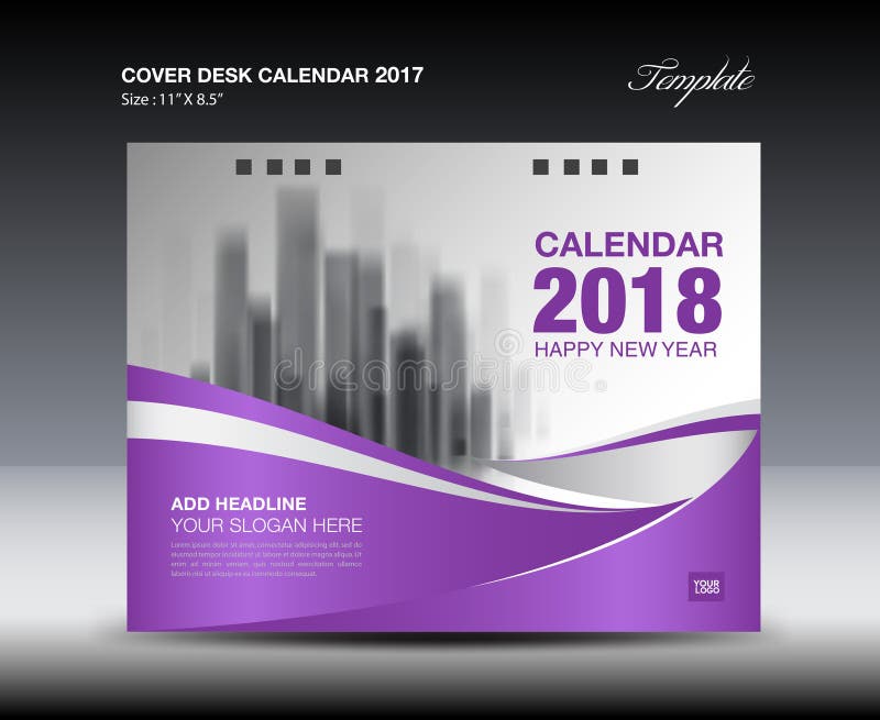 Purple Cover Desk Calendar 2018 Design Flyer Template