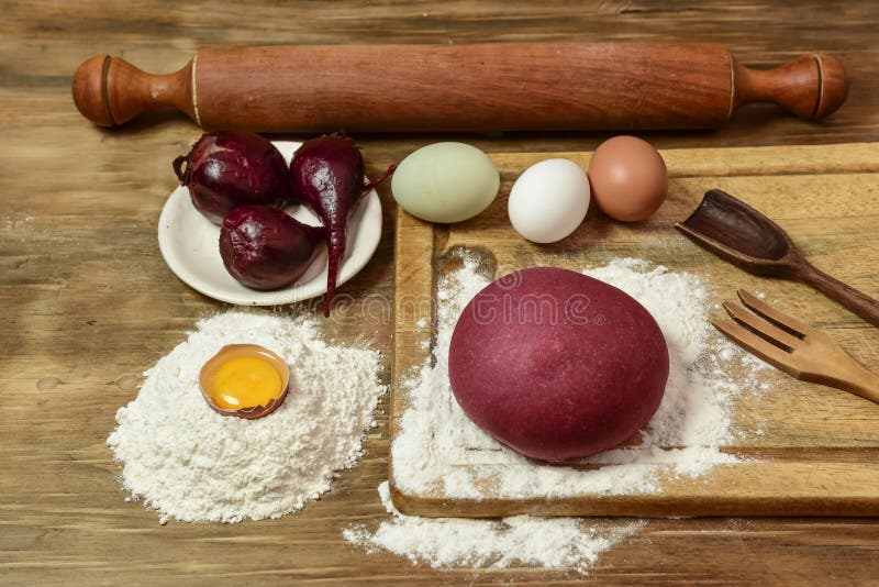 Purple Dough Bun for Noodles with Ingredients Stock Photo Image of