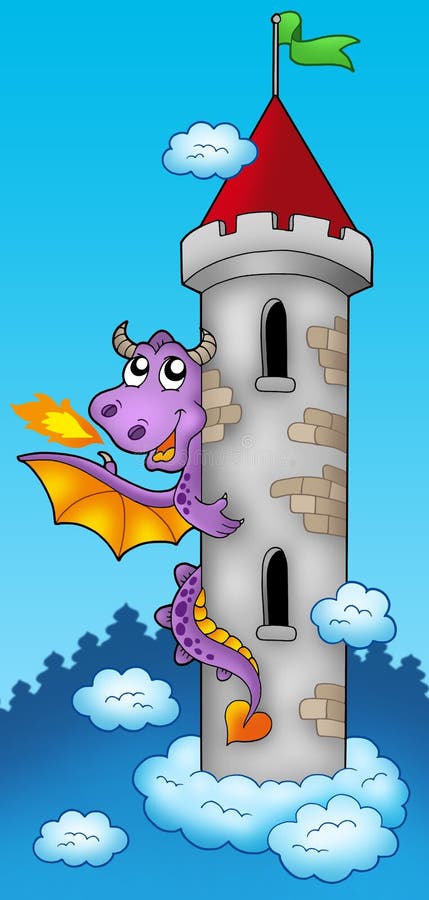 Purple dragon on castle tower