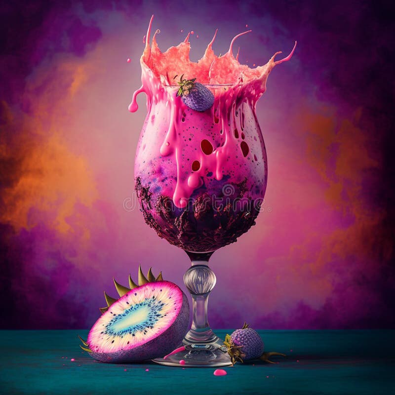 A Purple Drink with a Splash of Liquid Being Poured into it. Stock Photo Image of poured