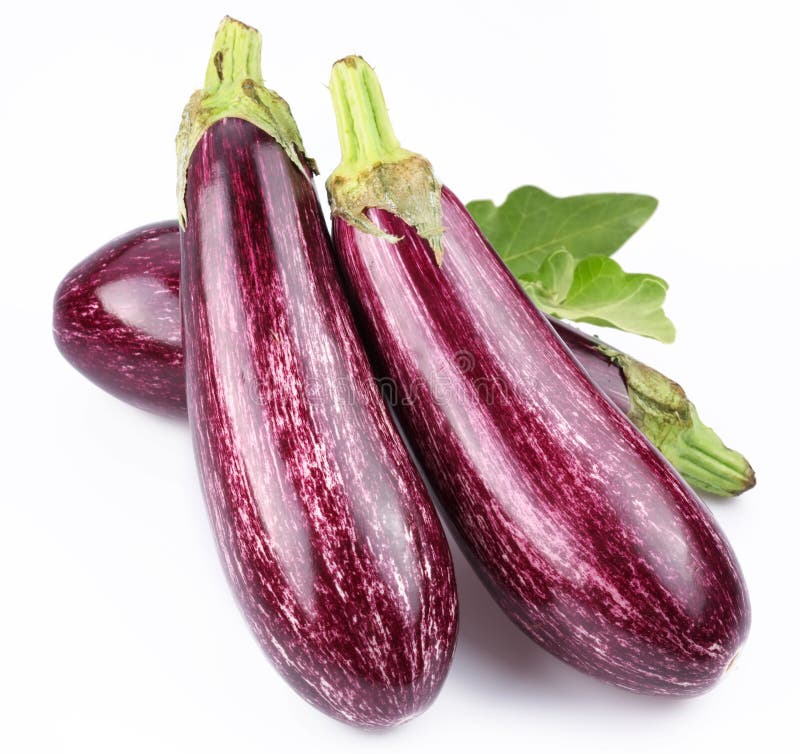 Purple Eggplants with Leaves Stock Photo Image of ingredient