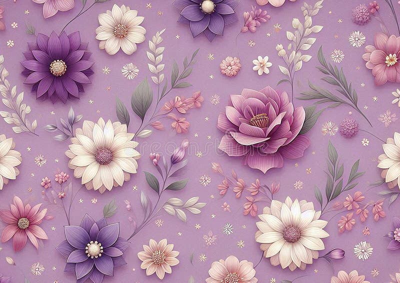 Purple Floral Pattern Charming Pastel Design vector illustration