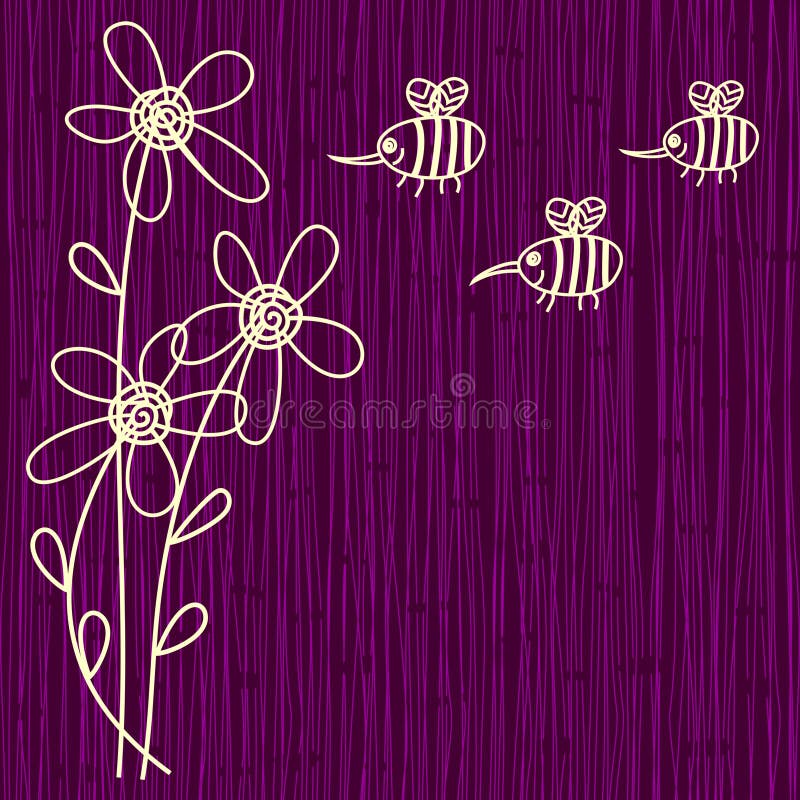 Purple flower and bee background