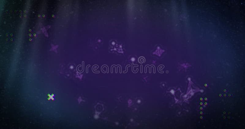 Purple geometric shapes and particles floating in space animation stock illustration