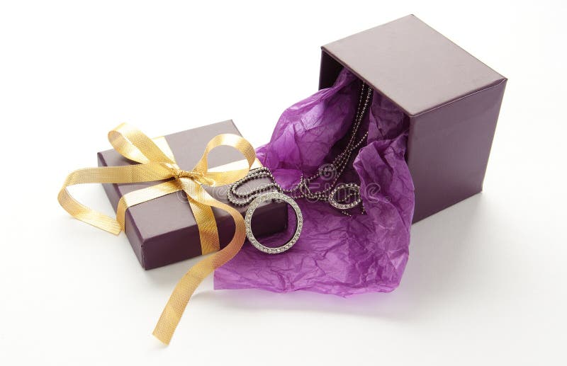 Purple Gift Box with Jewelry Stock Image Image of open, holidays