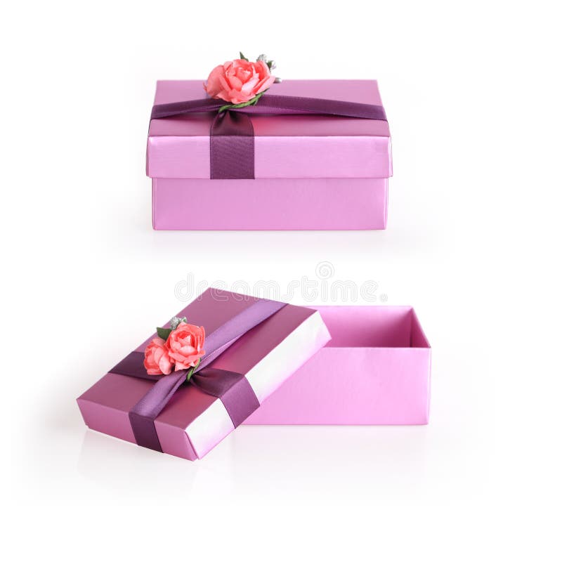 Purple Gift Box With Ribbon Flower Stock Photo Image of decor, open