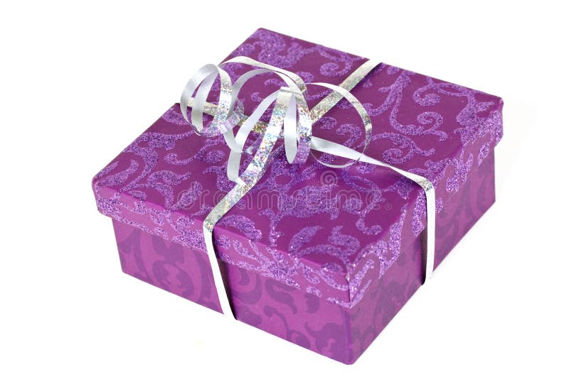 Purple gift box,with ribbon,isolated on white