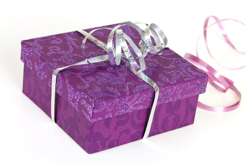 Purple gift box,with ribbon,isolated on white