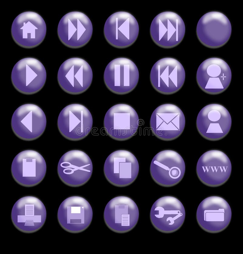 Purple Glass Buttons on a Black Background