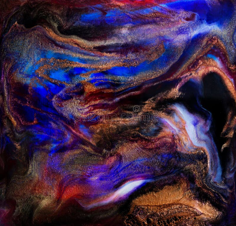 Purple and Golden Abstract Resin Art Swirl Background. Pattern Stock