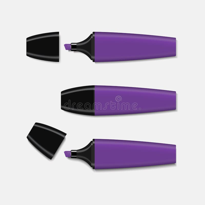 Purple Highlighter Set Vector. Stock Vector Illustration of closed