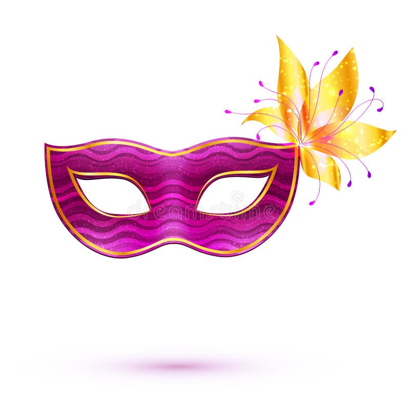 Purple isolated carnival mask with golden flower vector illustration