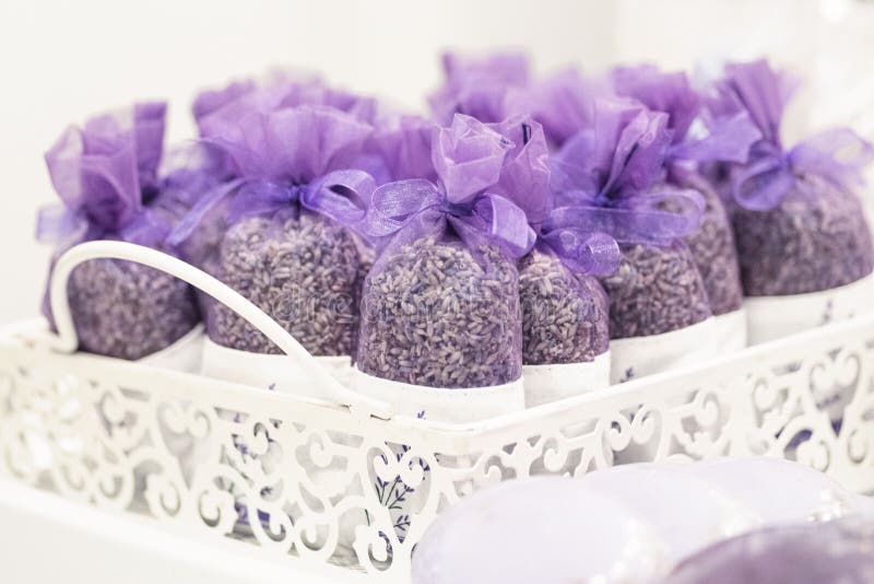 Purple Lavender Pouches. Aromatherapy, Lavender in Bags Stock Image
