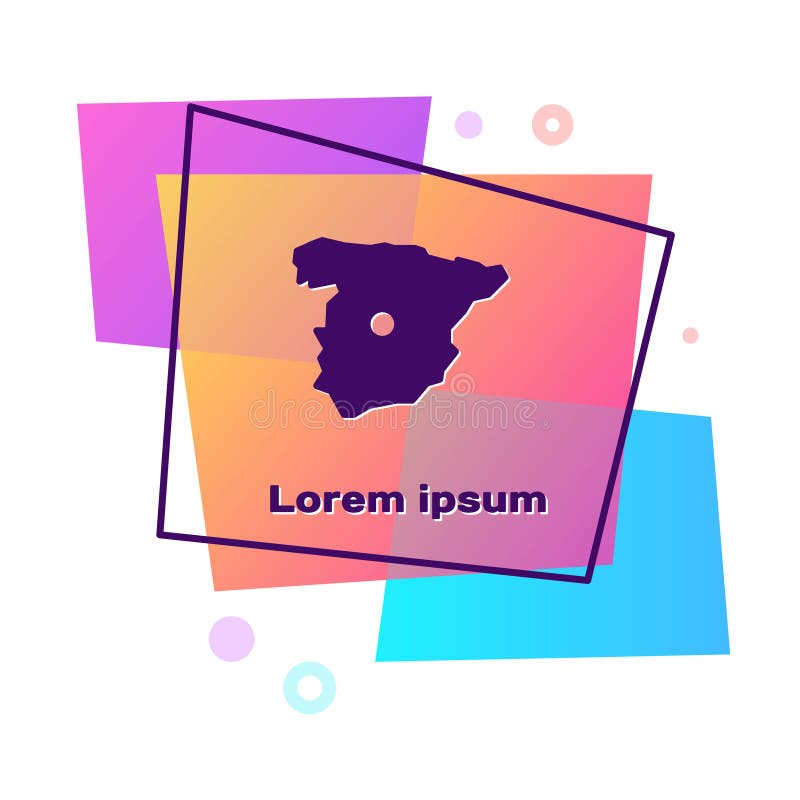 Purple Map of Spain Icon Isolated on White Background. Color Rectangle