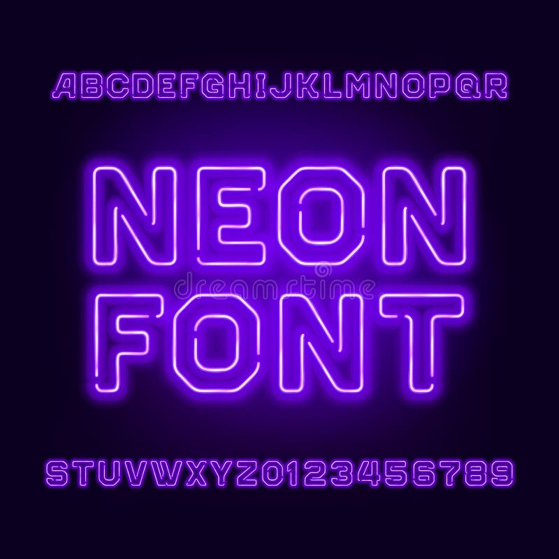 Purple Neon Light Alphabet Font. Stock Vector - Illustration of ...