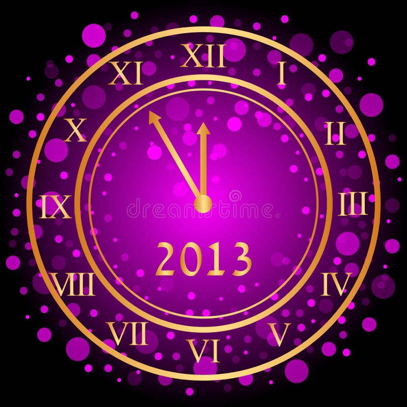 Vector illustration of purple New Year clock