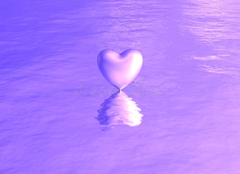 Purple pink heart on water reflection