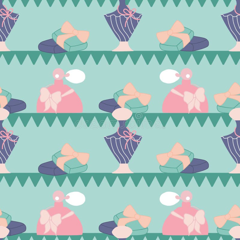 Purple and pink perfume bottles in a seamless pattern design stock illustration Purple and pink perfume bottles in a seamless pattern design stock illustration