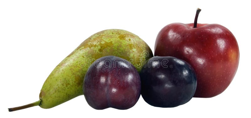 Purple plums pear and apples