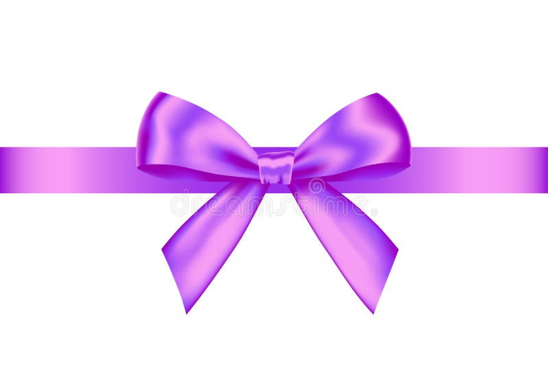 Purple Thin Ribbon With Bow Composition, Isolated On White Stock
