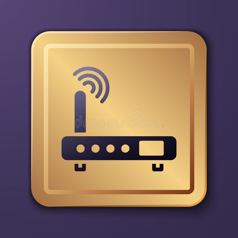 Purple Router and Wifi Signal Icon Isolated on Yellow Background