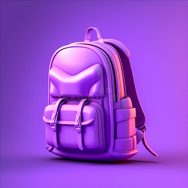 Purple School Backpack on a Purple Background, Generative AI. Stock