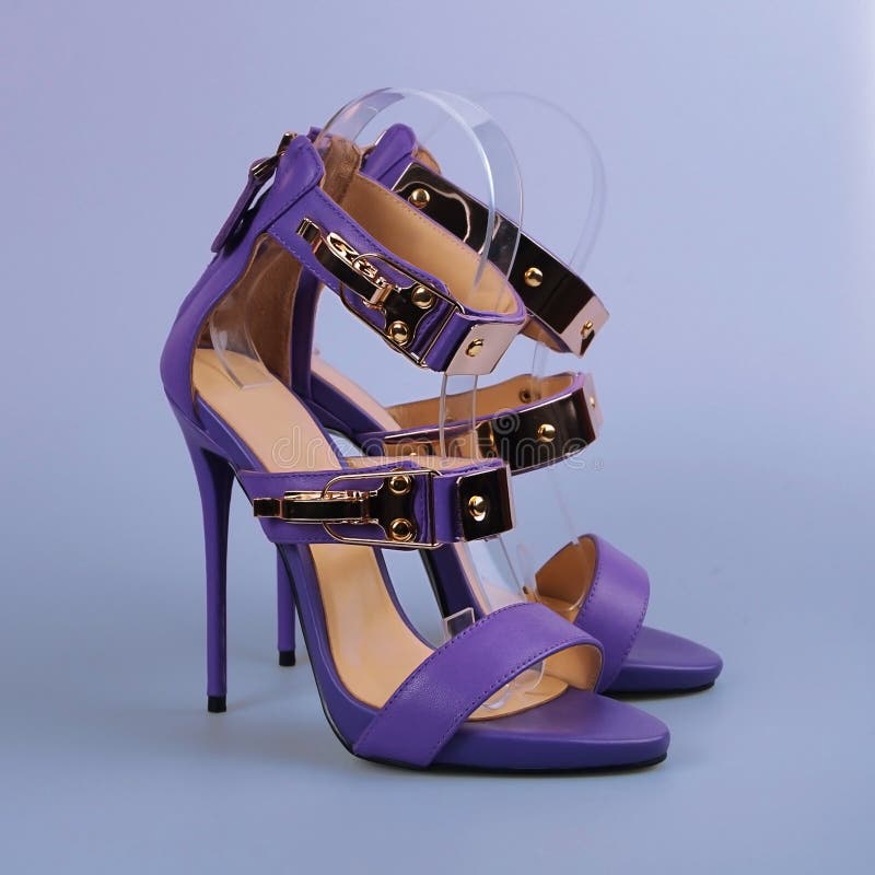 Purple shoes on high heels stock image. Image of footwear - 101017385