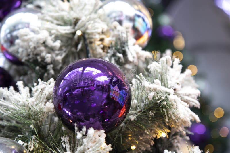 Purple and Silver Christmas Decoration on White Ba Stock Photo - Image ...