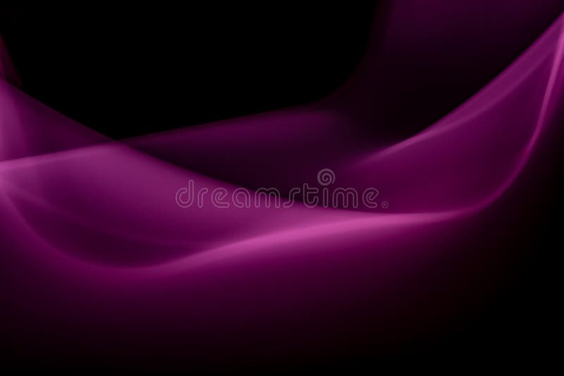 Purple smoke on a black background, abstract wavy lines for background. Backdrop stock illustration