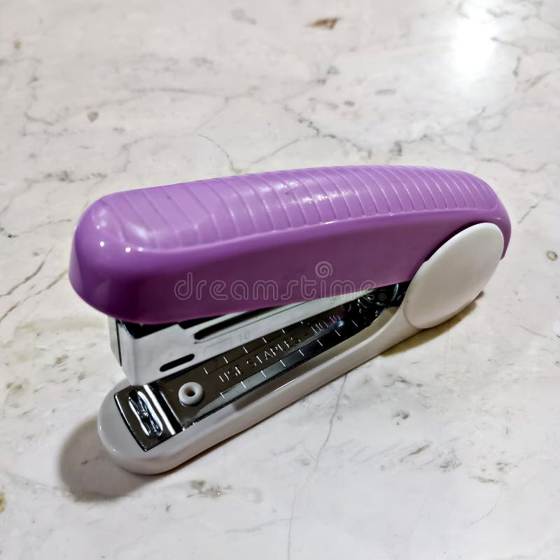 Single Stapler Isolated On White Background A New Purple Stapler
