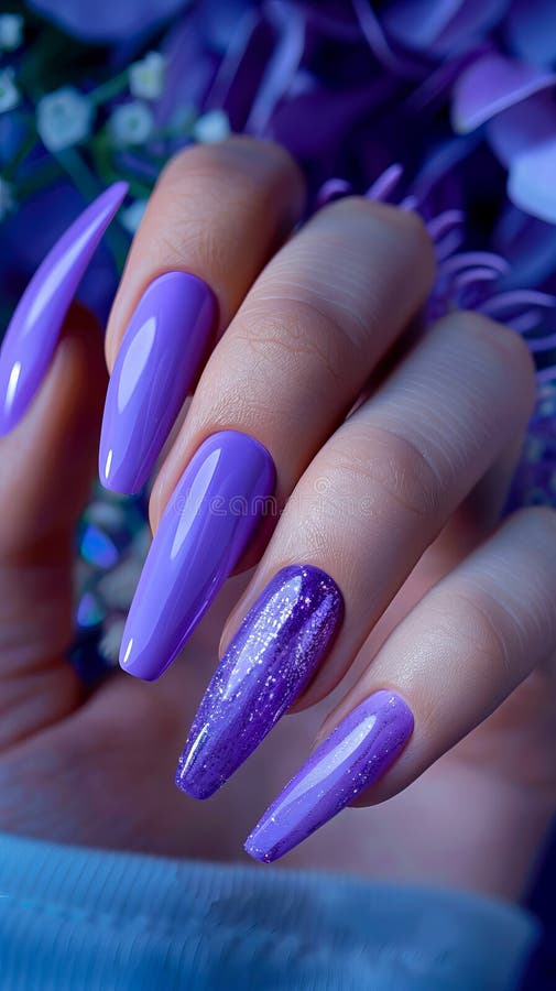 Purple Stiletto Nails with Glitter Stock Photo Image of nail