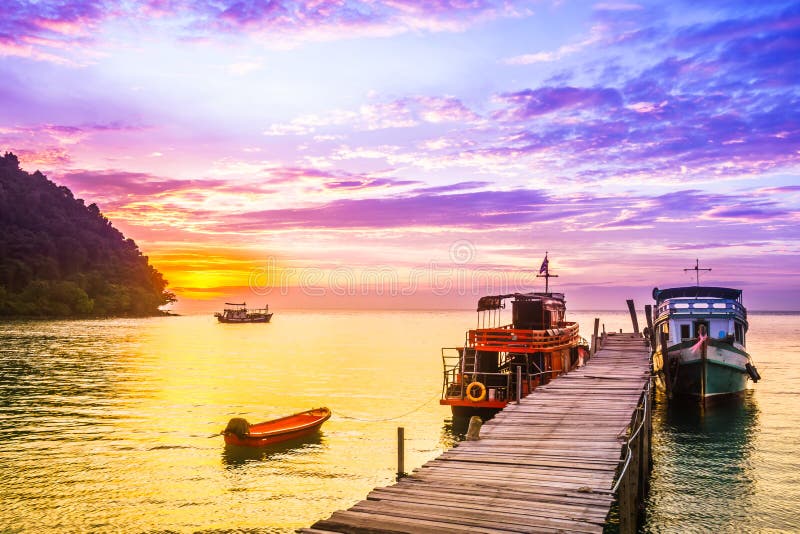 Purple sunset on tropical beach of Koh Kood island - Thailand