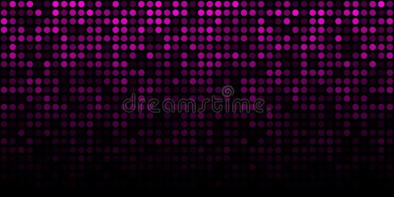 Purple technology horizontal luminous background. Gradient pink digital glow pixel circle texture pattern. Vector