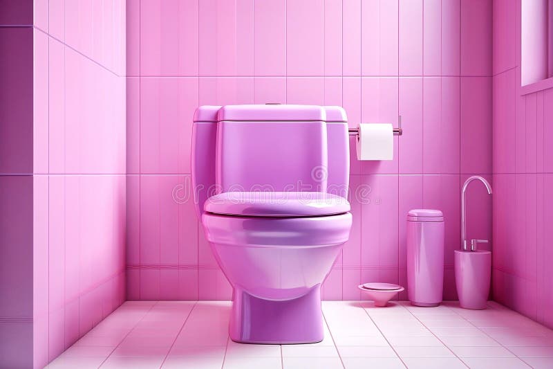 Purple Toilet in the Pink Bathroom. Stock Illustration Illustration