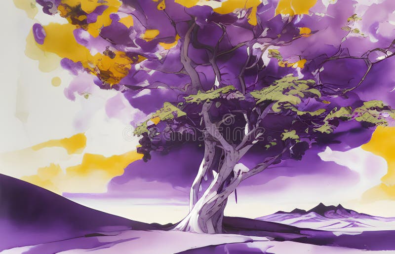Purple Trees Against Yellow Clouds Stock Illustration Illustration of