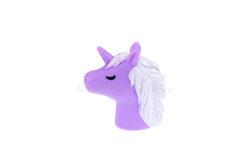 A Purple Unicorn Toy Head. Isolated on a White Background Stock Photo -  Image of hair, animal: 208526436