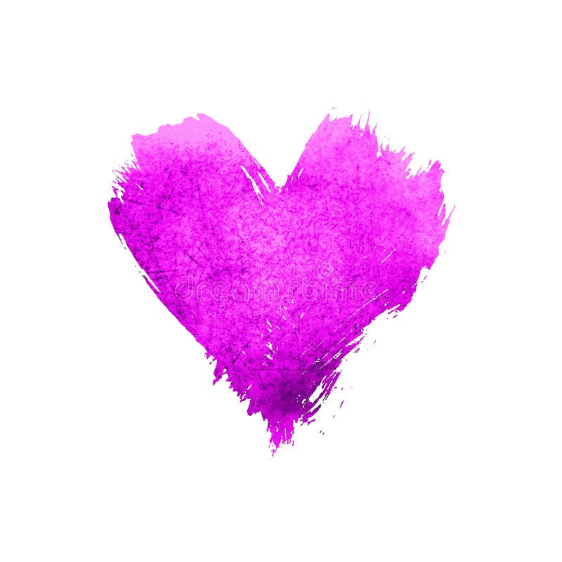 Purple and violet vivid watercolor painted heart with brushstroke grunge shape and paintbrush texture isolated on white background. Purple and violet vivid watercolor painted heart with brushstroke grunge shape and paintbrush texture isolated on white background