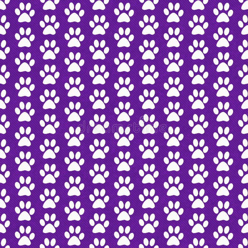 Purple and White Dog Paw Prints Tile Pattern Repeat Background that is seamless and repeats