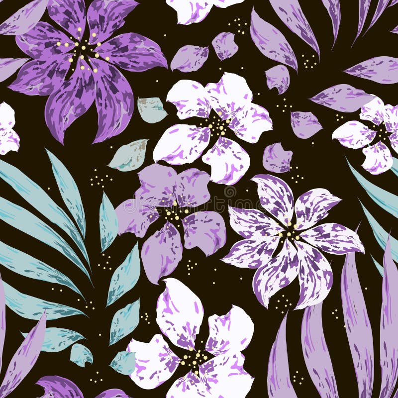 Purple Amaryllis Flowers on Navy Blue Background Stock Vector