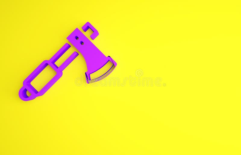 Purple Wooden axe icon isolated on yellow background. Lumberjack axe. Minimalism concept. 3d illustration 3D render.