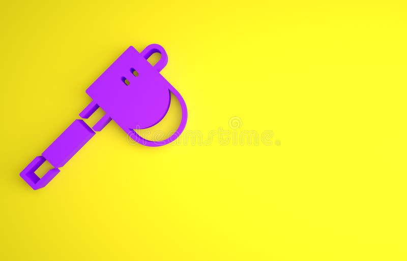 Purple Wooden axe icon isolated on yellow background. Lumberjack axe. Minimalism concept. 3D render illustration.