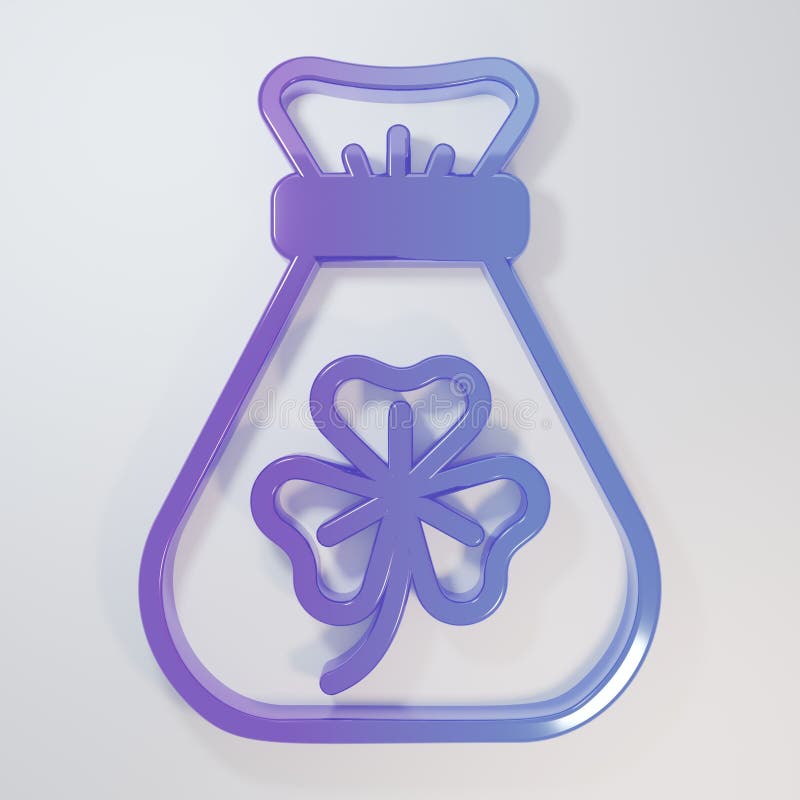 Purpleblue Money bag με εικονίδιο τριφύλλου φύλλου ασφαλείας απομονωμένο σε γκρι φόντο. Χρόνια πολλά για την ημέρα του Αγίου Πατρι διανυσματική απεικόνιση