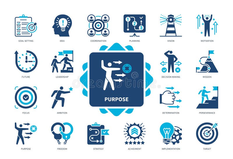 Purpose solid icon set stock illustration