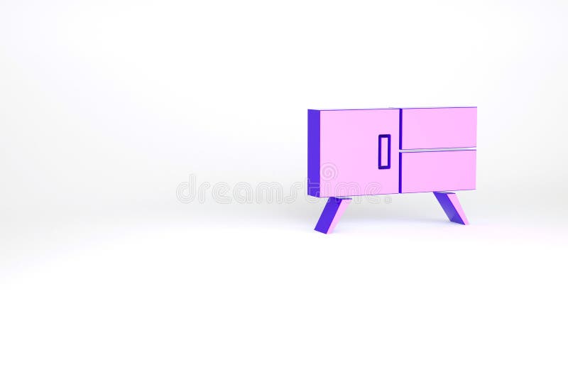 Purple Chest of drawers icon isolated on white background. Minimalism concept. 3d illustration 3D render. Purple Chest of drawers icon isolated on white background. Minimalism concept. 3d illustration 3D render.