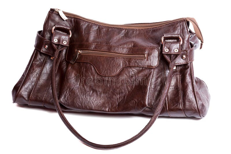 Brown leather trendy purse isolated