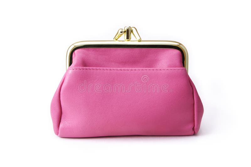 A pink leather purse isolated on white background.