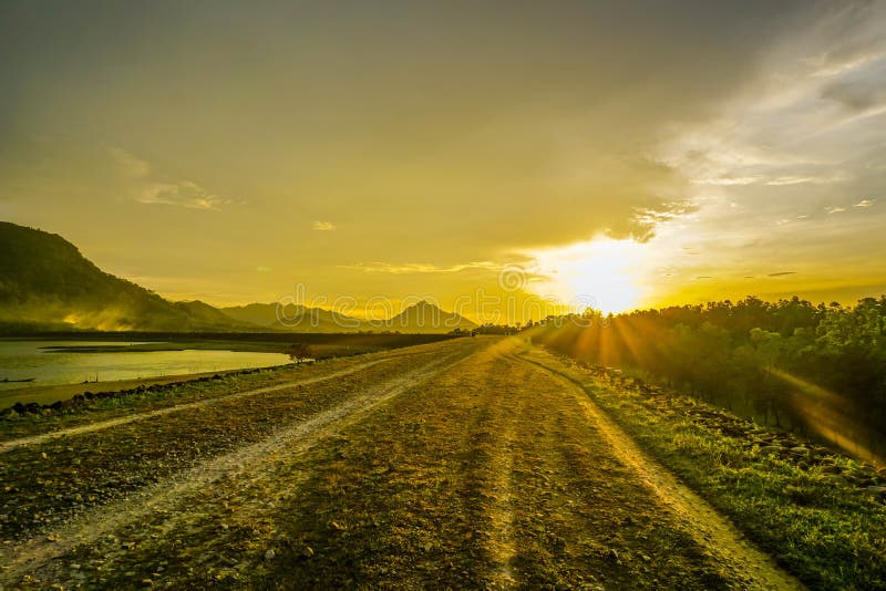 Purwakarta, West Java, Indonesia 03/30/2018 : The view in Jatiluhur Dam with beautiful sunset. The Beauty of Jati Luhur Dam stock image Purwakarta, West Java, Indonesia 03/30/2018 : The view in Jatiluhur Dam with beautiful sunset. The Beauty of Jati Luhur Dam stock image